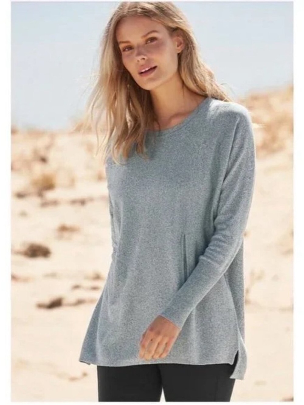 Garnet Hill Organic-Cotton Pocket-Detail Sweater in Blue Heather M Medium